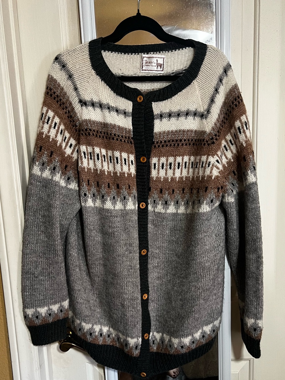 Fair Isle Wool Cardigan Sweater - Gray/Brown/Cream